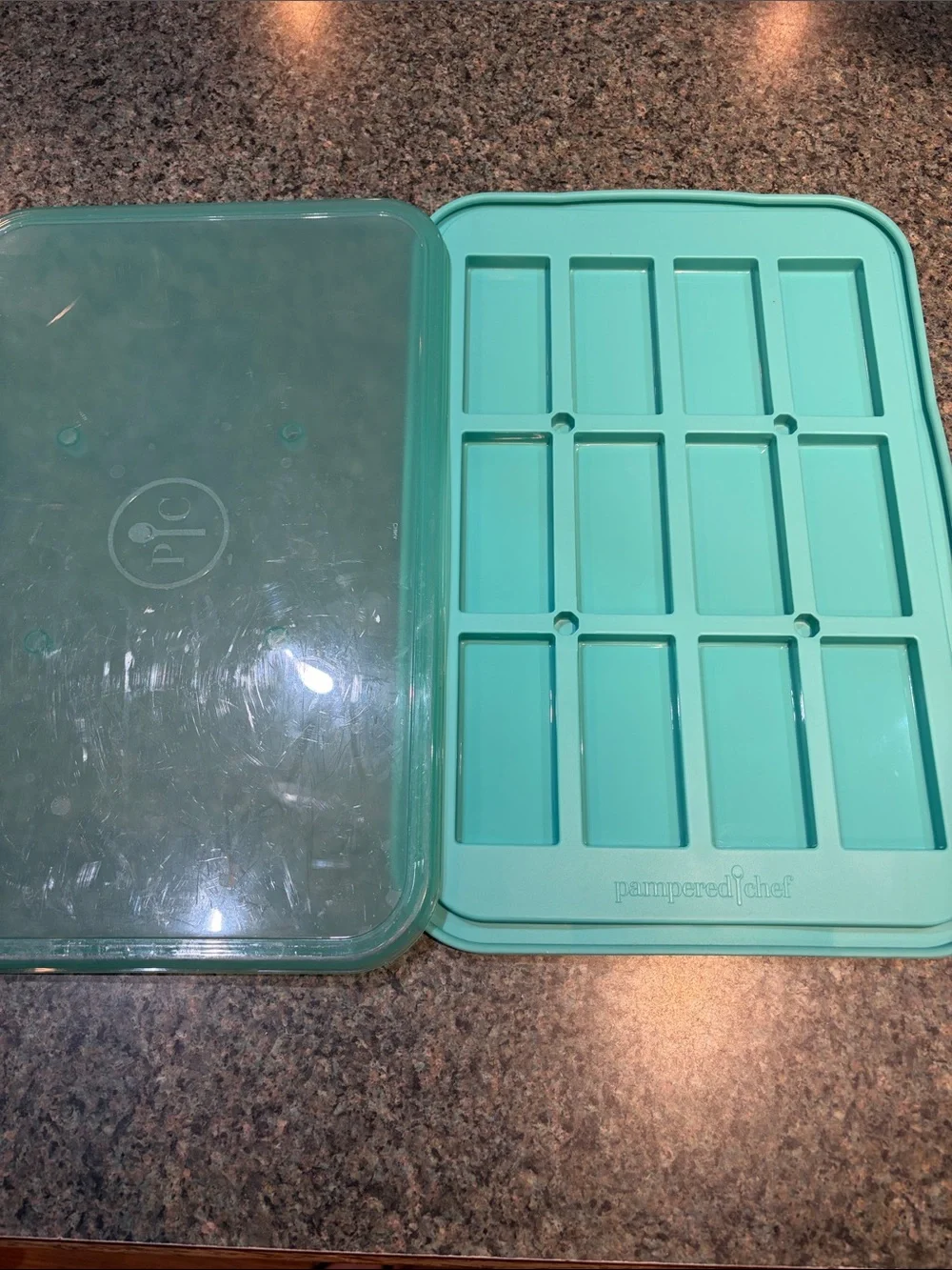 Pampered Chef Teal Silicone Freezer Tray with Lid